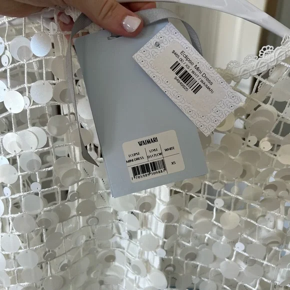 White Sequin Mesh Bell-Sleeve Midi Dress - Picture 4 of 6